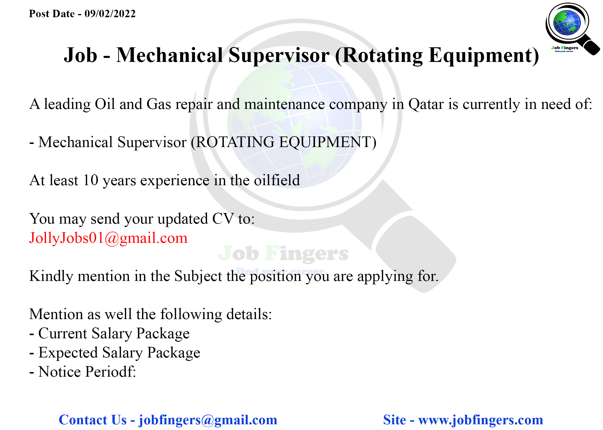 Rotating equipment supervisor jobs qatar